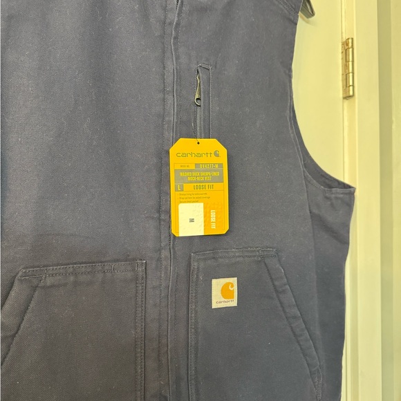 New with Tags, Carhartt Washed Duck Sherpa-Lined Vest, Dark Blue, Men’s Medium - Picture 2 of 9